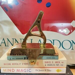 Pottery Barn Heavy Brass Stocking Holder Monogram Letter A Peace Set